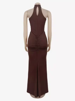Sequin Halter Neck Ruched Waist High Slit Evening Long Dress For Women 2026