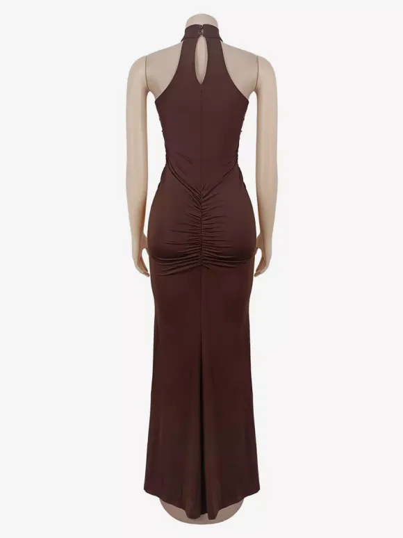 Sequin Halter Neck Ruched Waist High Slit Evening Long Dress For Women 2026