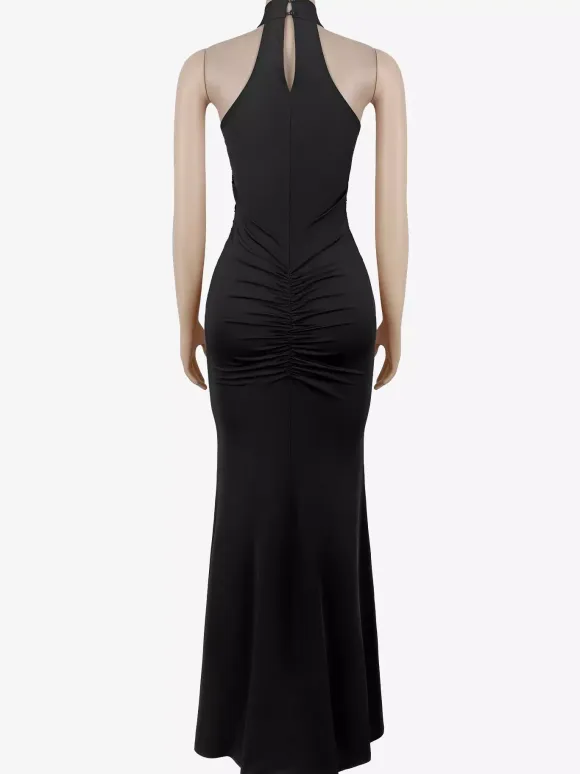 Sequin Halter Neck Ruched Waist High Slit Evening Long Dress For Women 2026