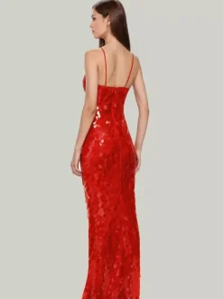 Sequin Maxi Dress In Red Deep V-neck Spaghetti Straps Sexy Formal Party Long Dress For Women 2026