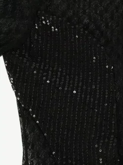 Sequin Mesh Jumpsuit For Women - Black Sexy Sheer Baddie Long Sleeve Bodysuit - Spring Clubwear Night Out Party 2026
