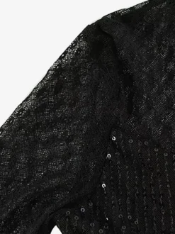 Sequin Mesh Jumpsuit For Women - Black Sexy Sheer Baddie Long Sleeve Bodysuit - Spring Clubwear Night Out Party 2026