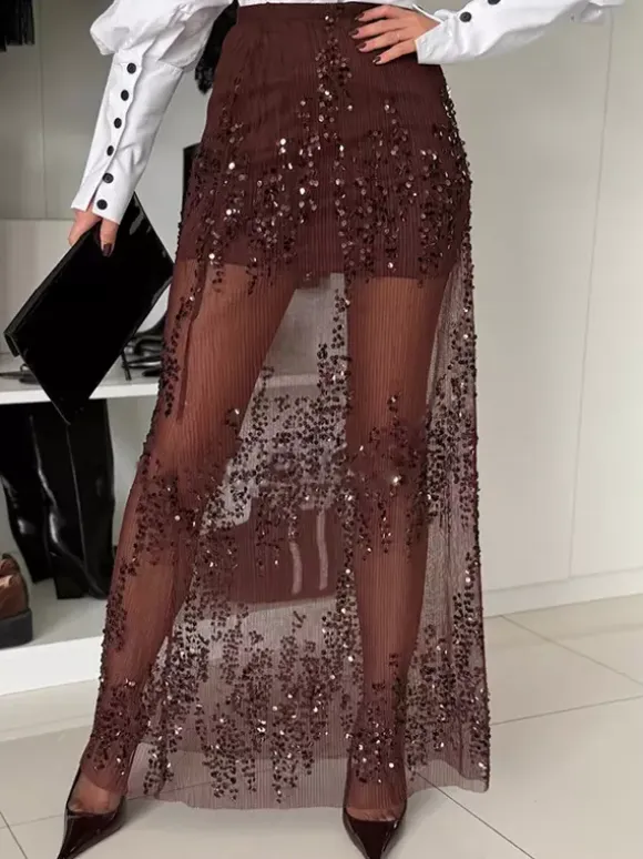 Sequin Sheer Maxi Party Skirt For Women 2026