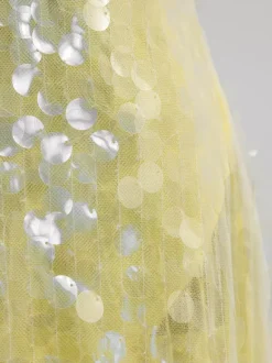 Sequin Sheer Maxi Slip Dress for Women - Butter Yellow Boho Backless V Neck Mermaid Cut Evening Gown - Summer Beach 2026