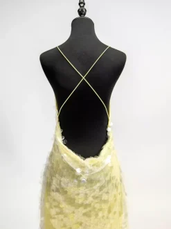 Sequin Sheer Maxi Slip Dress for Women - Butter Yellow Boho Backless V Neck Mermaid Cut Evening Gown - Summer Beach 2026