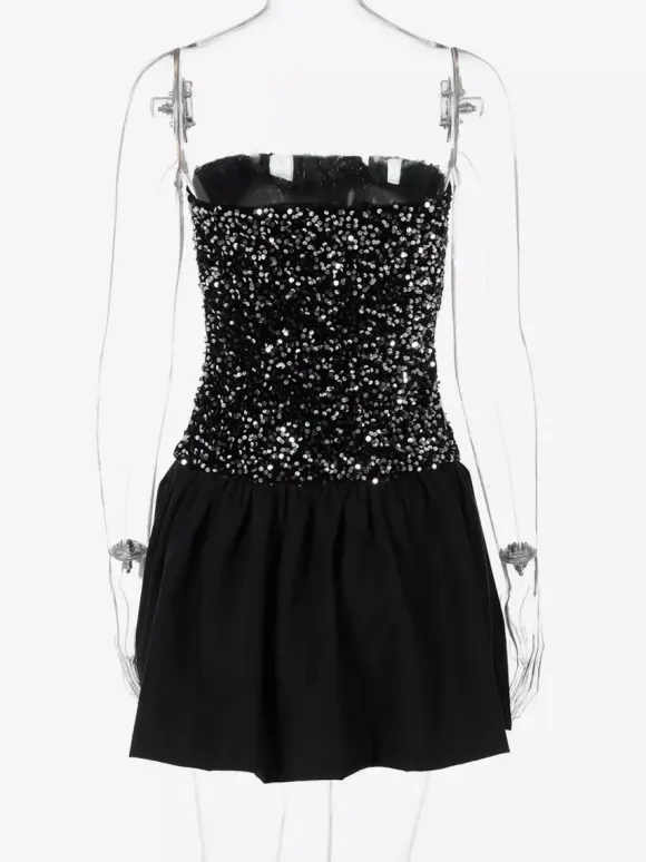 Sequin Strapless Mini Dress With Puff Skirt 2026