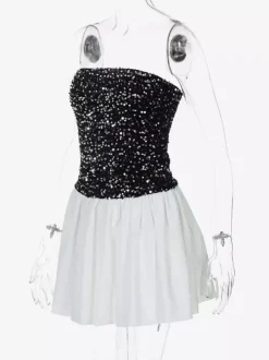 Sequin Strapless Mini Dress With Puff Skirt 2026