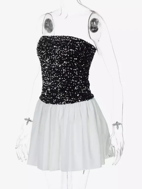 Sequin Strapless Mini Dress With Puff Skirt 2026
