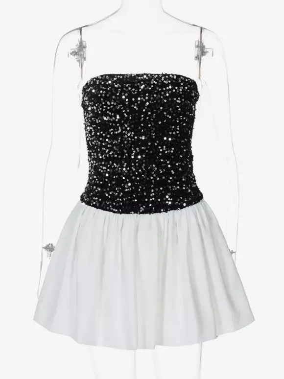 Sequin Strapless Mini Dress With Puff Skirt 2026