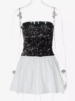 Sequin Strapless Mini Dress With Puff Skirt 2026