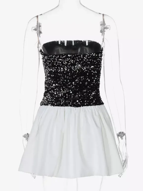Sequin Strapless Mini Dress With Puff Skirt 2026