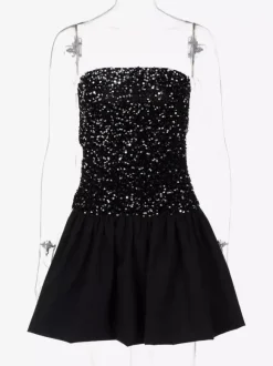 Sequin Strapless Mini Dress With Puff Skirt 2026