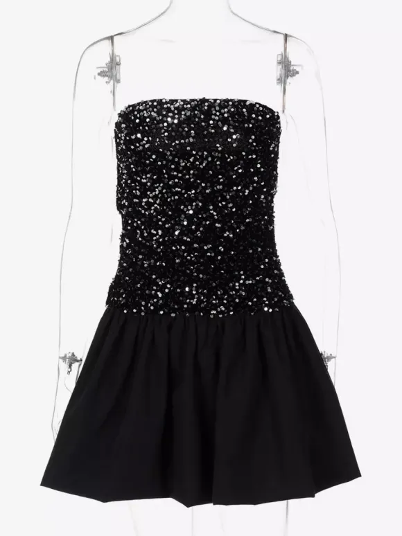Sequin Strapless Mini Dress With Puff Skirt 2026