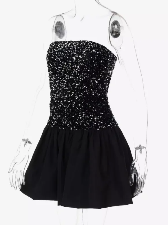 Sequin Strapless Mini Dress With Puff Skirt 2026