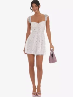 Sequin Tulle Mini Dress For Women - Sweetheart Neck Lace Up Back Sleeveless A-Line Sun Dress - Summer Birthday Party 2026