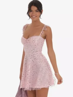 Sequin Tulle Mini Dress For Women - Sweetheart Neck Lace Up Back Sleeveless A-Line Sun Dress - Summer Birthday Party 2026