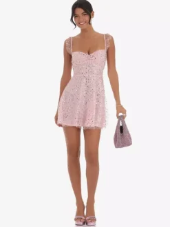 Sequin Tulle Mini Dress For Women - Sweetheart Neck Lace Up Back Sleeveless A-Line Sun Dress - Summer Birthday Party 2026