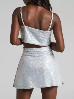Sequin Two Piece Co-ord Set Crop Top And Mini Skirt Birthday Party Outfit For Women 2026