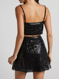Sequin Two Piece Co-ord Set Crop Top And Mini Skirt Birthday Party Outfit For Women 2026