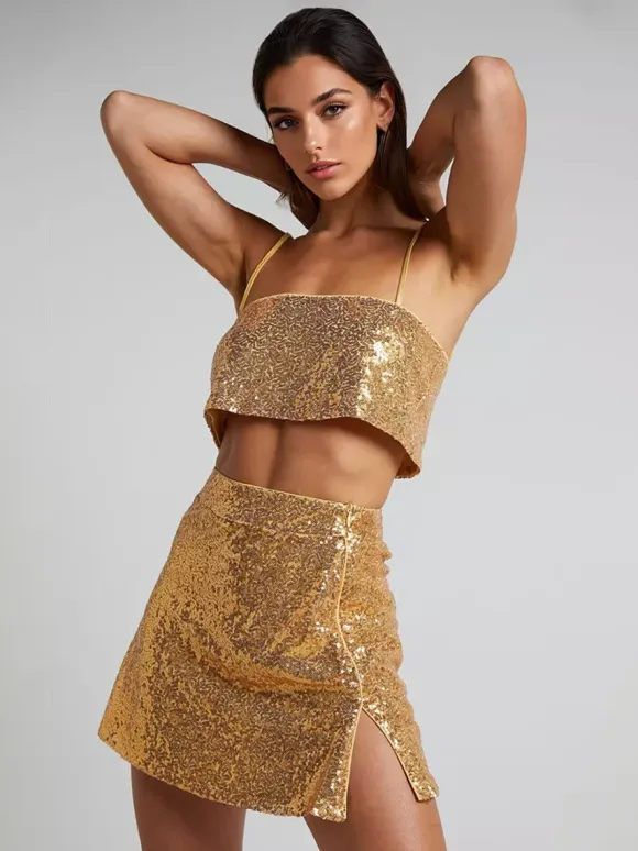 Sequin Two Piece Co-ord Set Crop Top And Mini Skirt Birthday Party Outfit For Women 2026