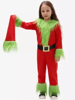 Set Christmas Red Sash Jumpsuit Hat Polyester Two-Tone Christmas Holidays Costumes