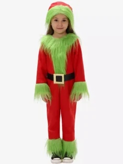 Set Christmas Red Sash Jumpsuit Hat Polyester Two-Tone Christmas Holidays Costumes