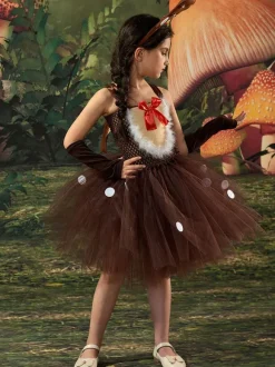 Set Christmas Coffee Brown Headwear Gloves Dress Polyester Two-Tone Christmas Holidays Costumes