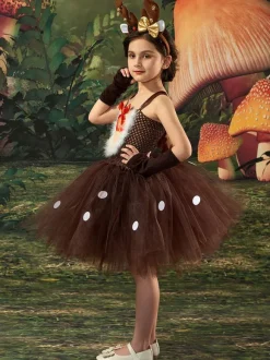Set Christmas Coffee Brown Headwear Gloves Dress Polyester Two-Tone Christmas Holidays Costumes
