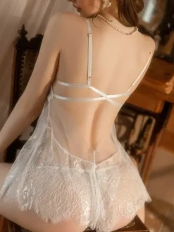 Sexy Babydoll White Lace Backless Lingerie