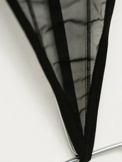 Sexy Black Thong Nylon Sheer T Back For Women