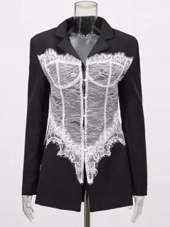 Sexy Corset Lace Blazer For Women - Black White Contrast Bustier Slim Suit Jacket - Spring Night Out Party 2026