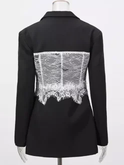 Sexy Corset Lace Blazer For Women - Black White Contrast Bustier Slim Suit Jacket - Spring Night Out Party 2026