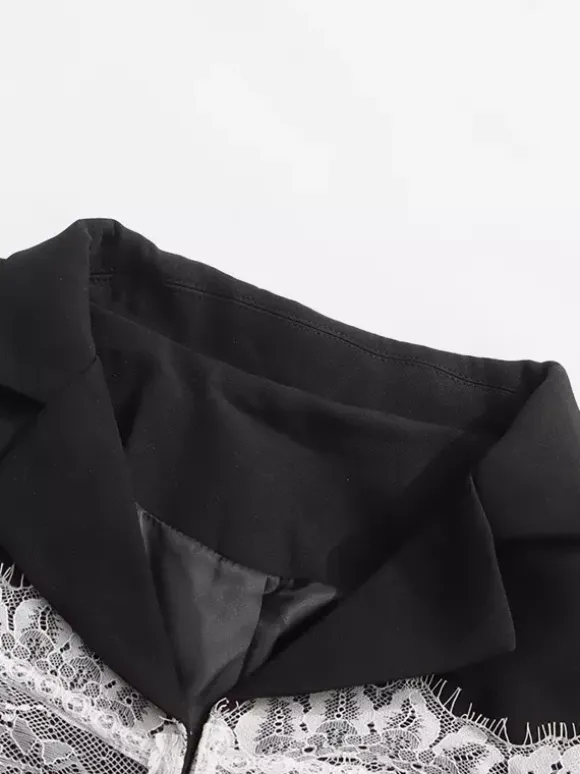 Sexy Corset Lace Blazer For Women - Black White Contrast Bustier Slim Suit Jacket - Spring Night Out Party 2026