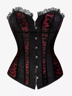 Sexy Corset Strapless Lace Floral Lace-up Strapless Front Button Bustier