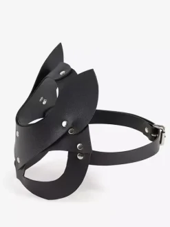 Sexy Costumes Lingerie Accessories PU Black Leather Lace Up Indoor Mask For Women