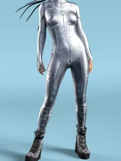 Sexy Cyberpunk Womens Zentai Bodysuit Metallic Long Sleeves Futuristic Exo-Suit Catsuit