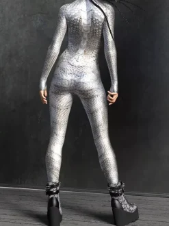 Sexy Cyberpunk Womens Zentai Bodysuit Metallic Long Sleeves Futuristic Exo-Suit Catsuit