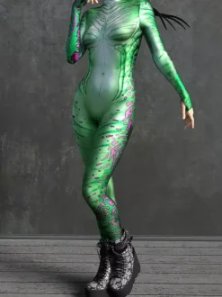 Sexy Cyberpunk Womens Zentai Bodysuit Metallic Long Sleeves Futuristic Exo-Suit Catsuit