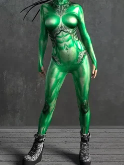 Sexy Cyberpunk Womens Zentai Bodysuit Metallic Long Sleeves Futuristic Exo-Suit Catsuit