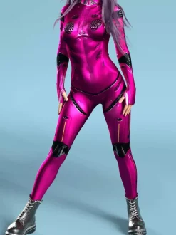 Sexy Cyberpunk Womens Zentai Bodysuit Metallic Long Sleeves Futuristic Exo-Suit Catsuit