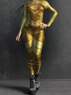 Sexy Cyberpunk Womens Zentai Bodysuit Metallic Long Sleeves Futuristic Exo-Suit Catsuit