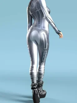 Sexy Cyberpunk Womens Zentai Bodysuit Metallic Long Sleeves Futuristic Exo-Suit Catsuit
