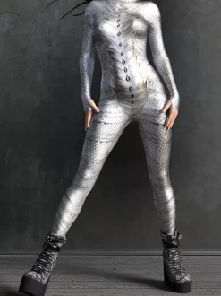 Sexy Cyberpunk Womens Zentai Bodysuit Metallic Long Sleeves Futuristic Exo-Suit Catsuit