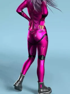 Sexy Cyberpunk Womens Zentai Bodysuit Metallic Long Sleeves Futuristic Exo-Suit Catsuit