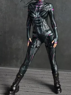 Sexy Cyberpunk Womens Zentai 3D Anatomical Jumpsuit Venice Carnival Skin Suit