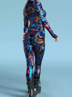 Sexy Cyberpunk Womens Zentai 3D Anatomical Jumpsuit Venice Carnival Skin Suit