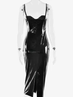 Sexy Eco-friendly Leather Bodycon Midi Dress For Women 2026