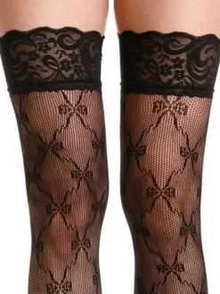 Sexy Fishnet Thigh High Stockings With Stripped Top For Women