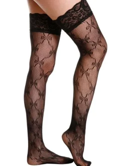Sexy Fishnet Thigh High Stockings With Stripped Top For Women