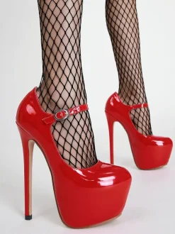 Sexy Heels For Women Stiletto Heel Round Toe PU Leather Red Sky High Heels